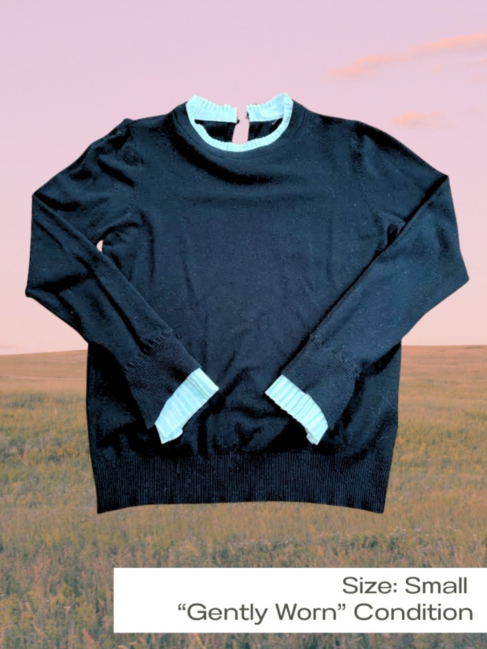 Romantic Black Sweater with white cuffs and collar